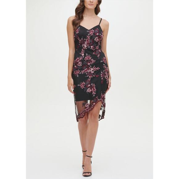 Guess 6 Black Sleeveless Floral Lace Chiffon Overlay Sheath Dress Whimsigoth - Picture 1 of 9